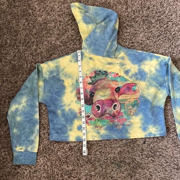Owl/Cow cropped tie-the hoodie - Picture 5 of 9